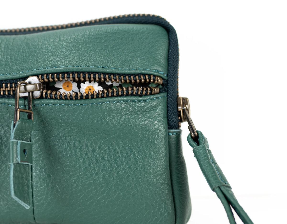 Antheia mini wallet - Petrol green leather
