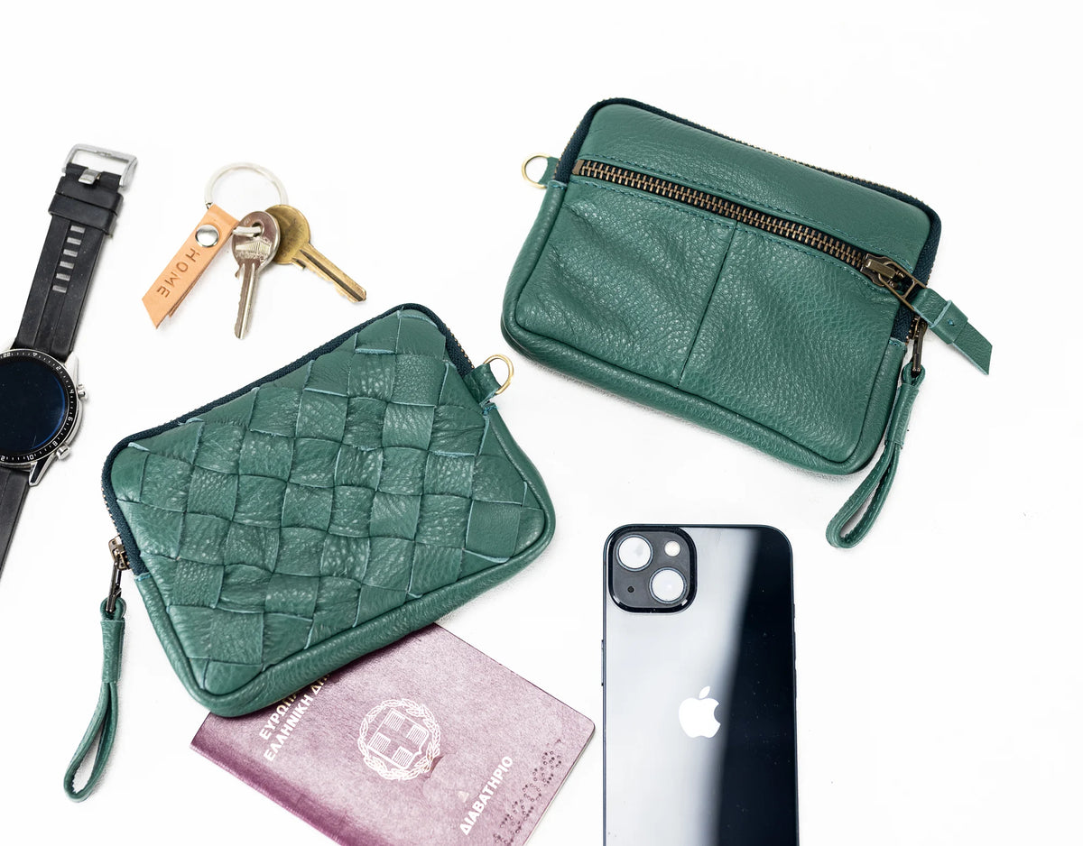 Antheia mini wallet - Petrol green leather