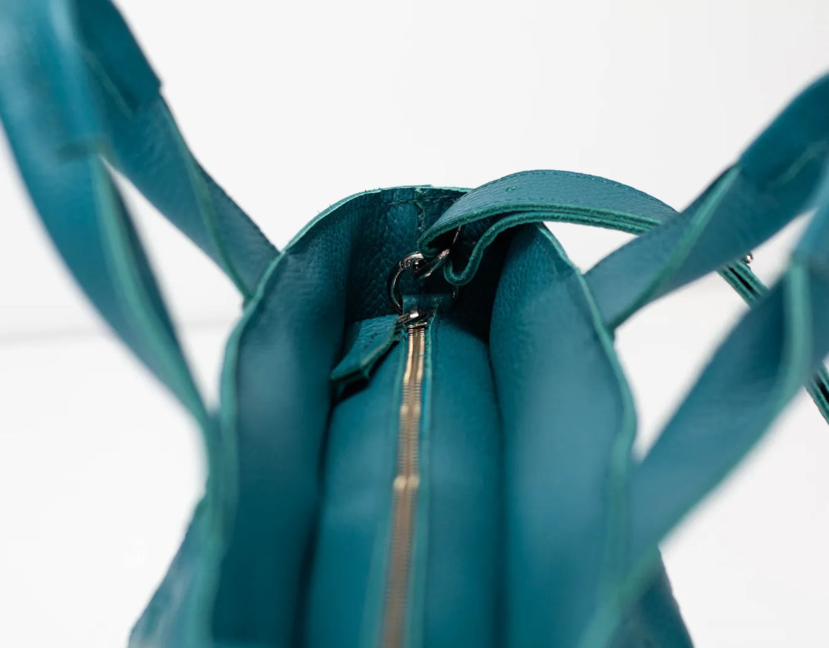 Helon purse - Handwoven petrol blue leather