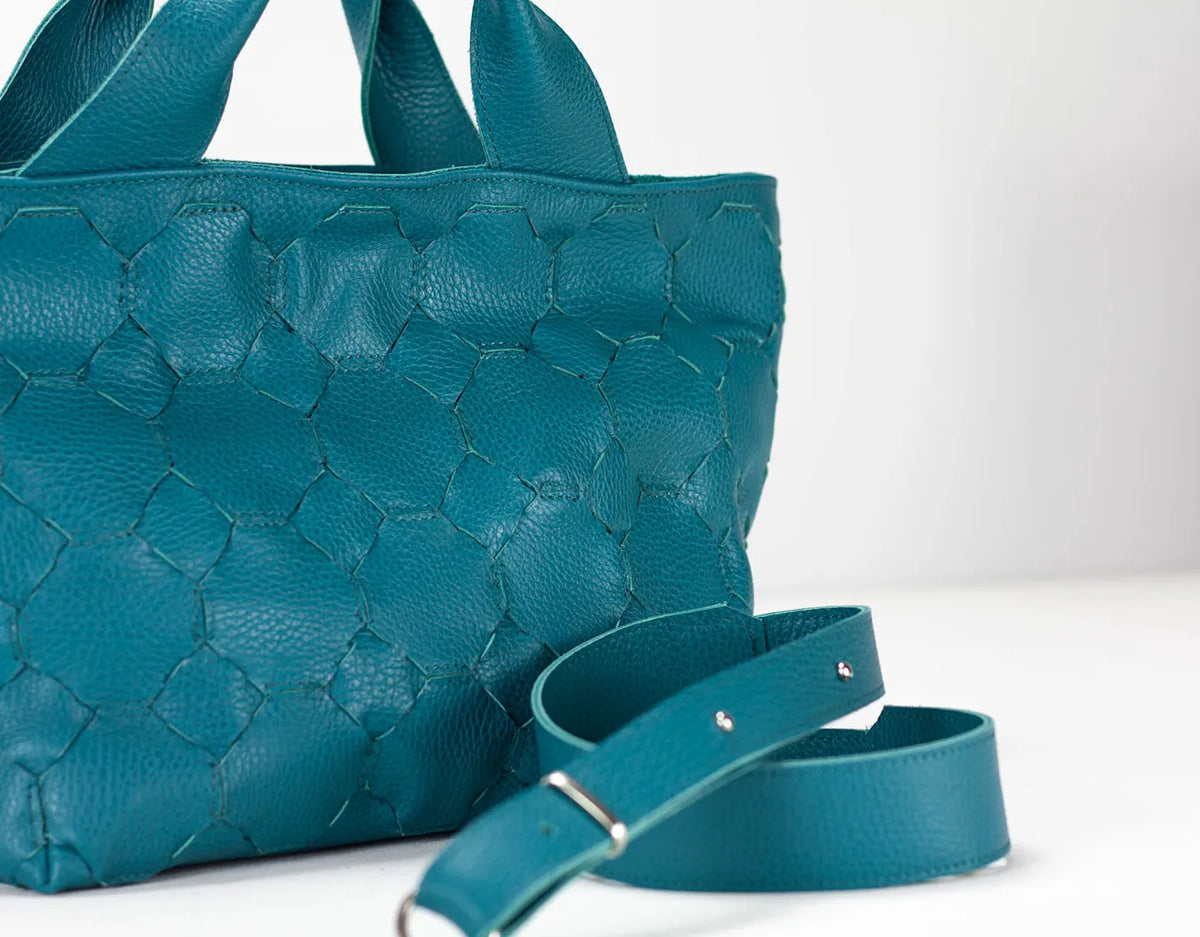 Helon purse - Handwoven petrol blue leather