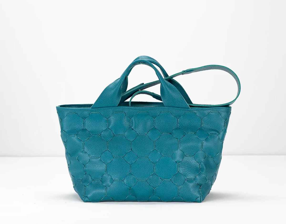 Helon purse - Handwoven petrol blue leather