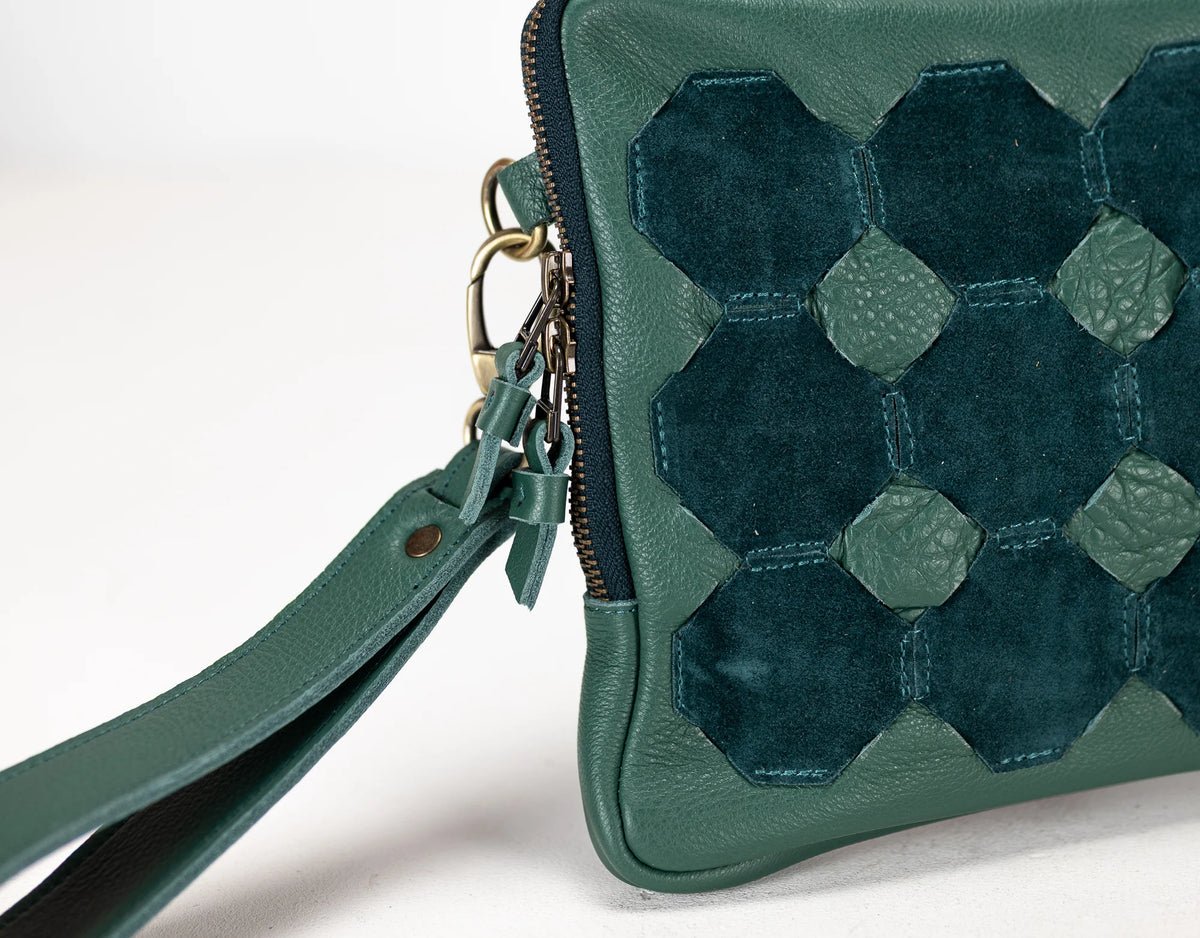 Athena Laptop Clutch - Petrol green leather