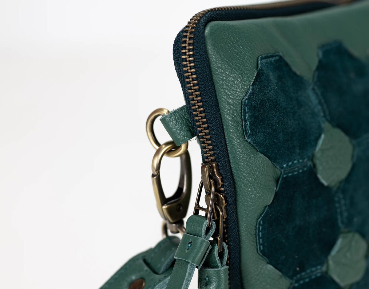 Athena Laptop Clutch - Petrol green leather