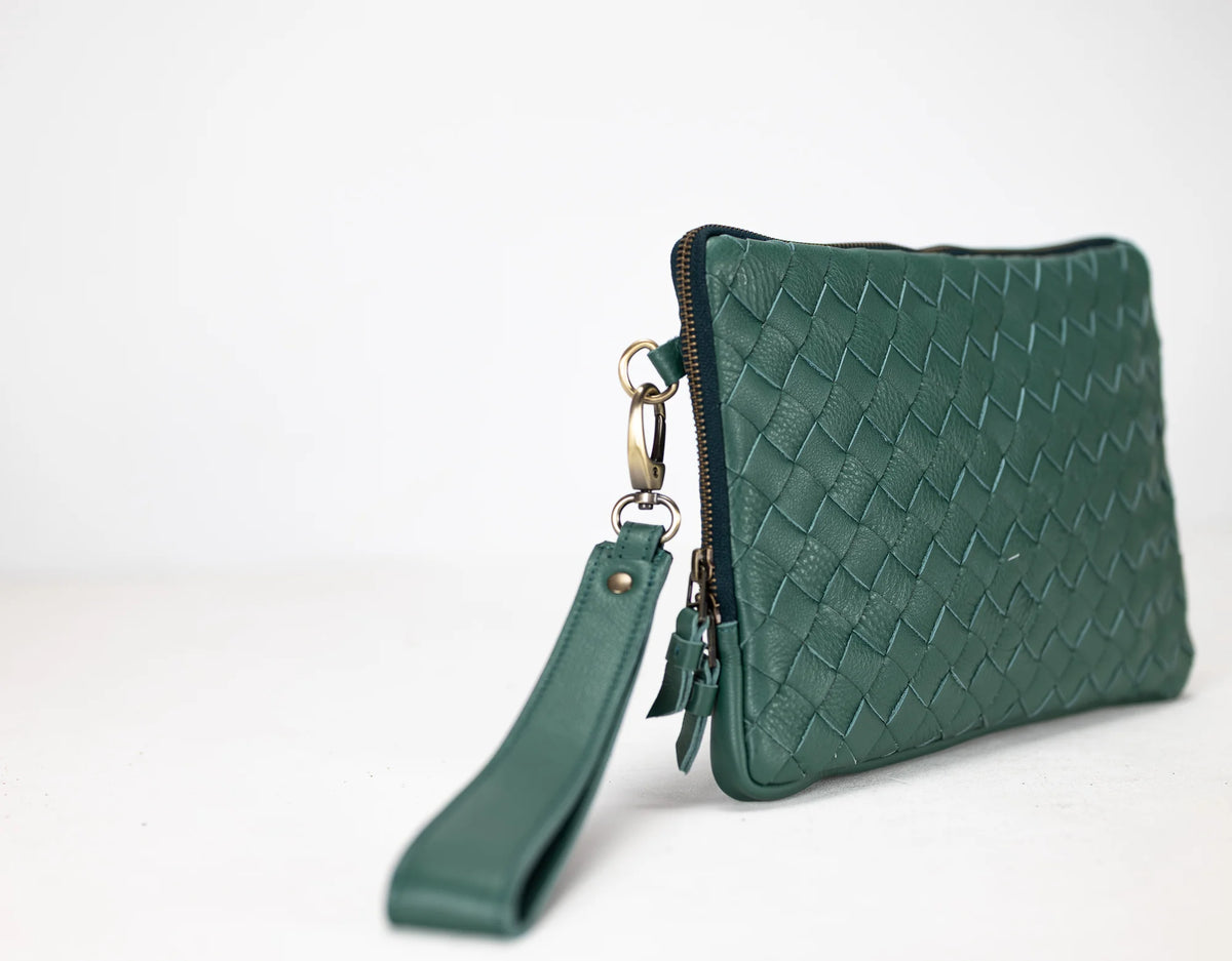 Athena Laptop Clutch - Petrol green leather