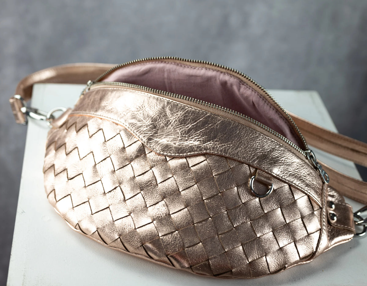 Haris fanny pack - Rose Gold handwoven leather