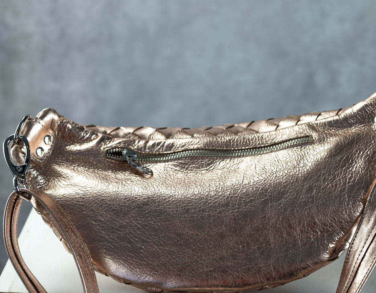 Haris fanny pack - Rose Gold handwoven leather