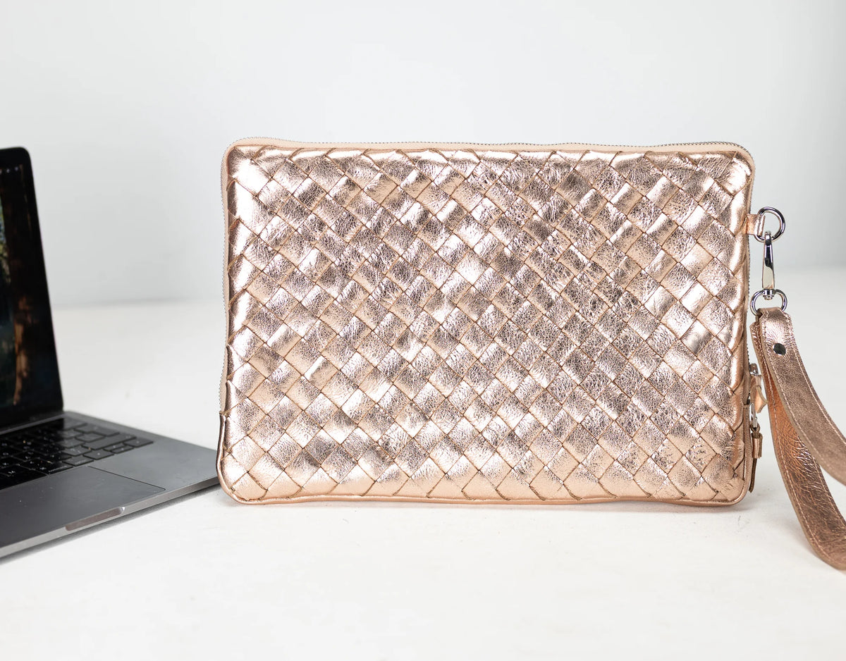 Athena Laptop Clutch - Rose Gold leather