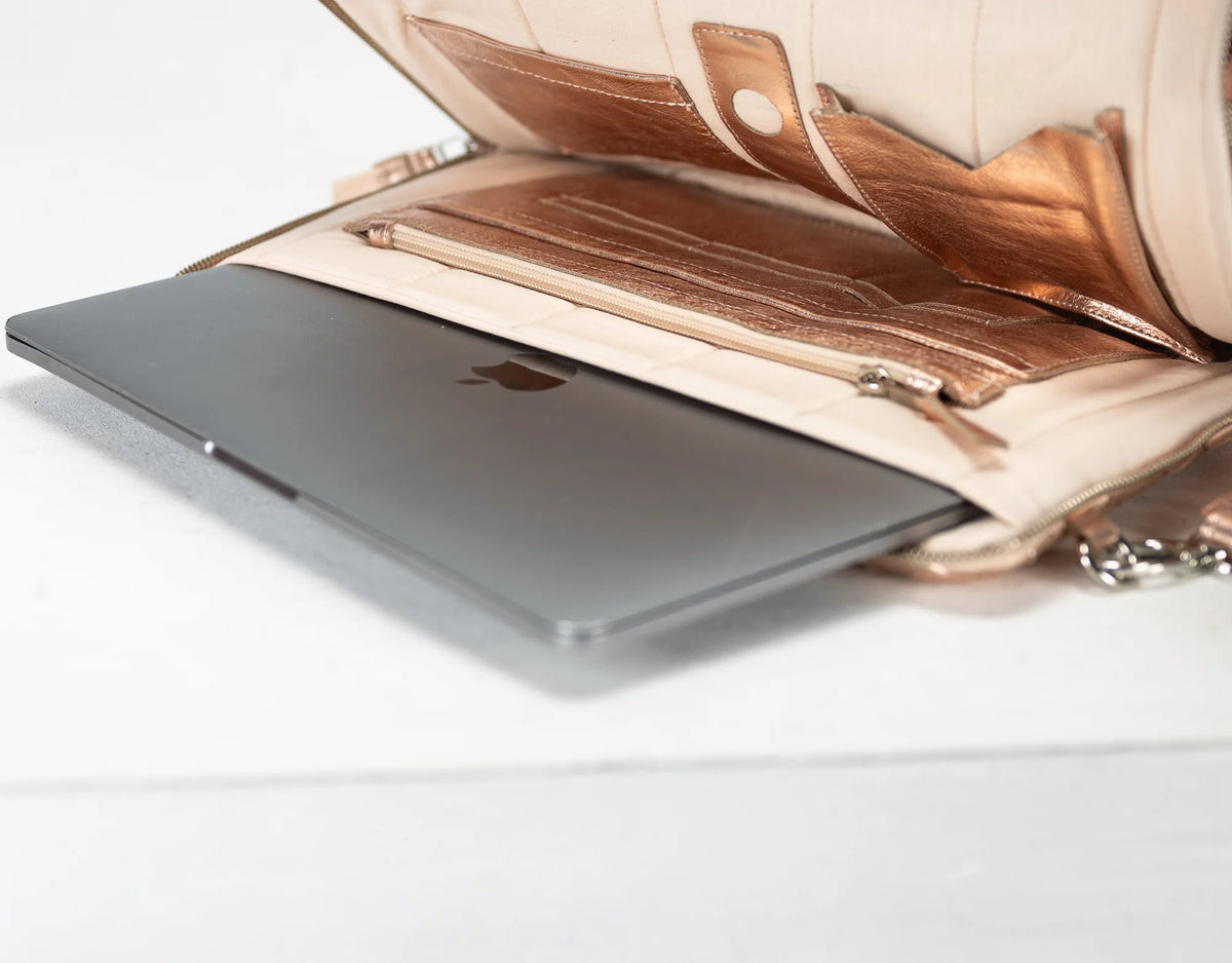 Athena Laptop Clutch - Rose Gold leather