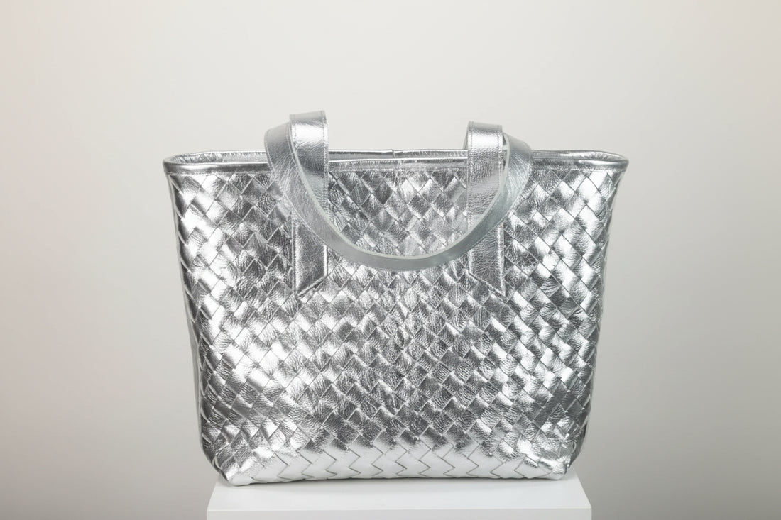 Silver woven handbag