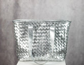 SIlver leather tote handwoven bag