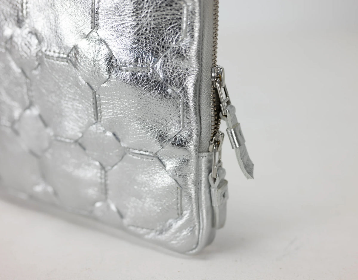 Athena Laptop Clutch - Silver leather