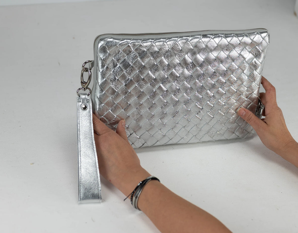 Athena Laptop Clutch - Silver leather
