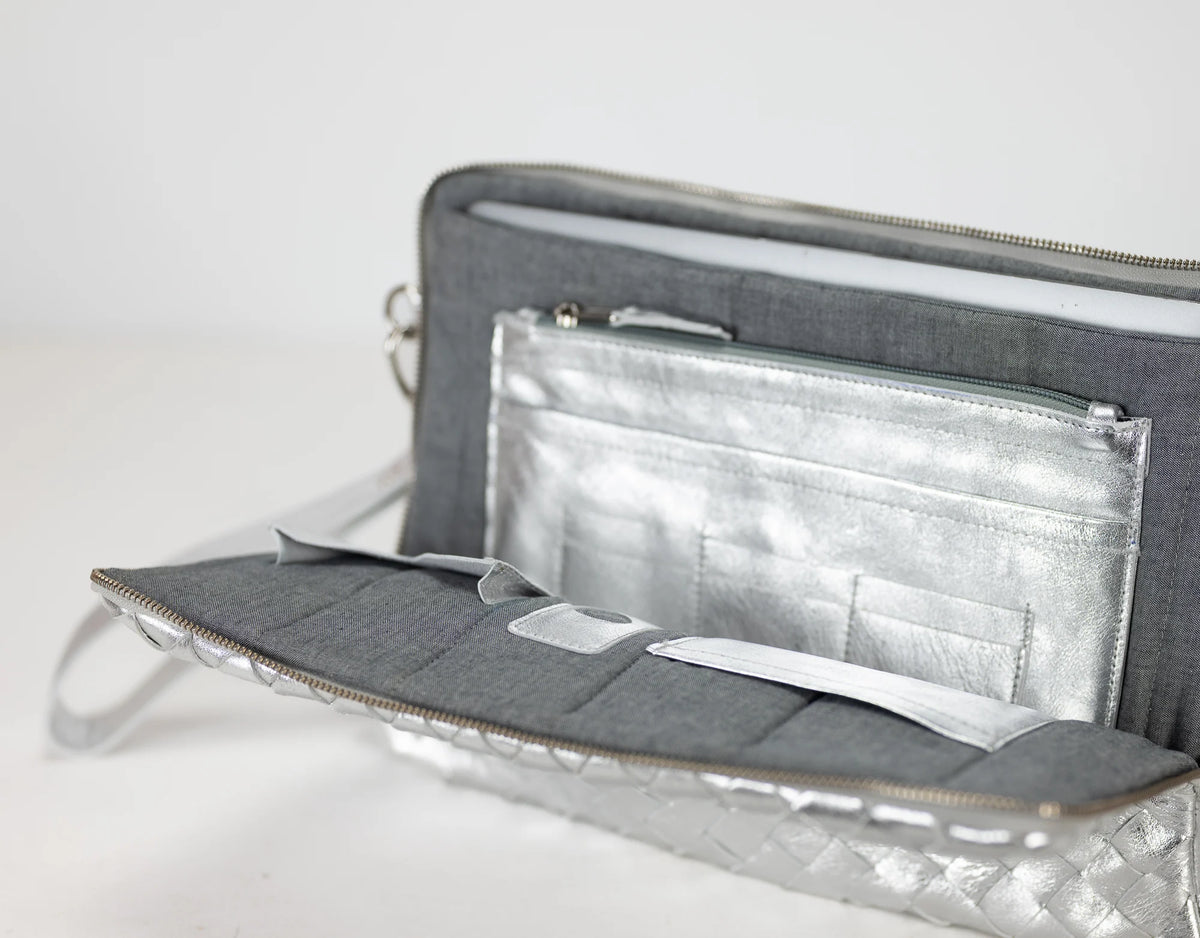 Athena Laptop Clutch - Silver leather