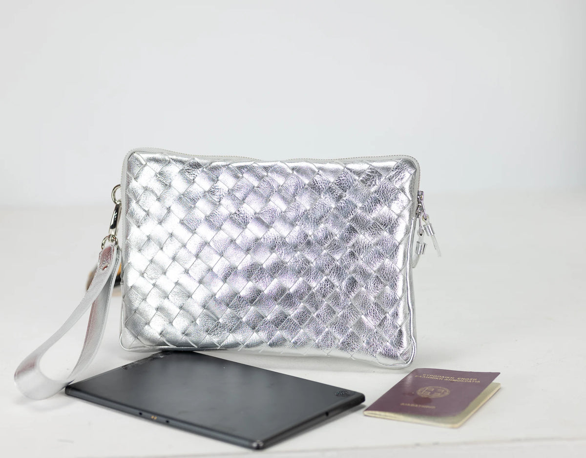Athena Tablet Clutch - Silver leather