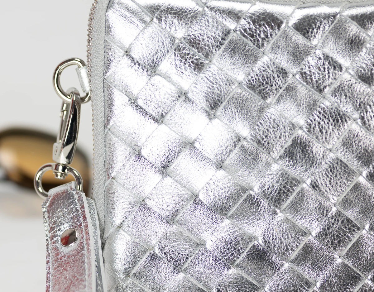 Athena Tablet Clutch - Silver leather