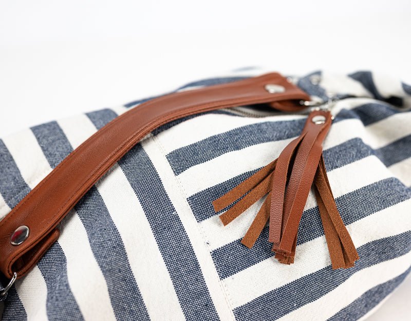 Kallia mini bag - Blue striped canvas and brown leather - milloobags