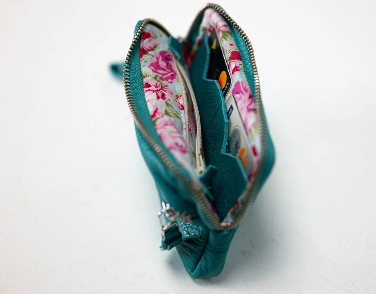 Antheia mini wallet - Turquoise leather