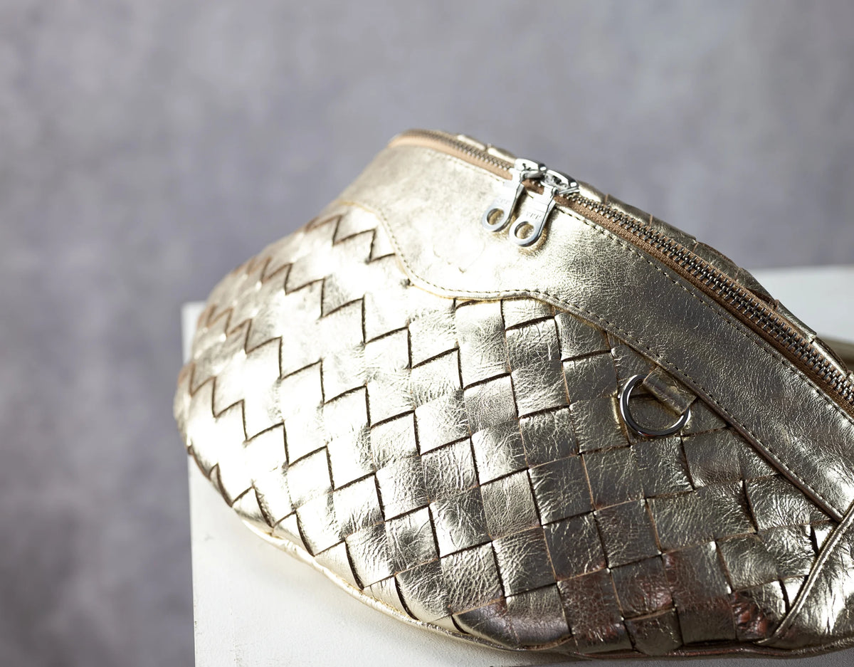 Haris fanny pack - Yellow Gold handwoven leather