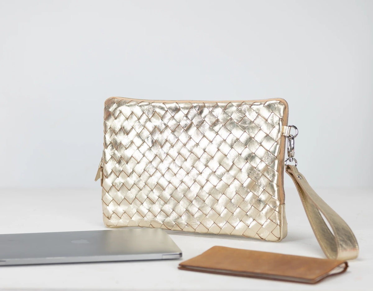 Athena Laptop Clutch - Yellow Gold leather