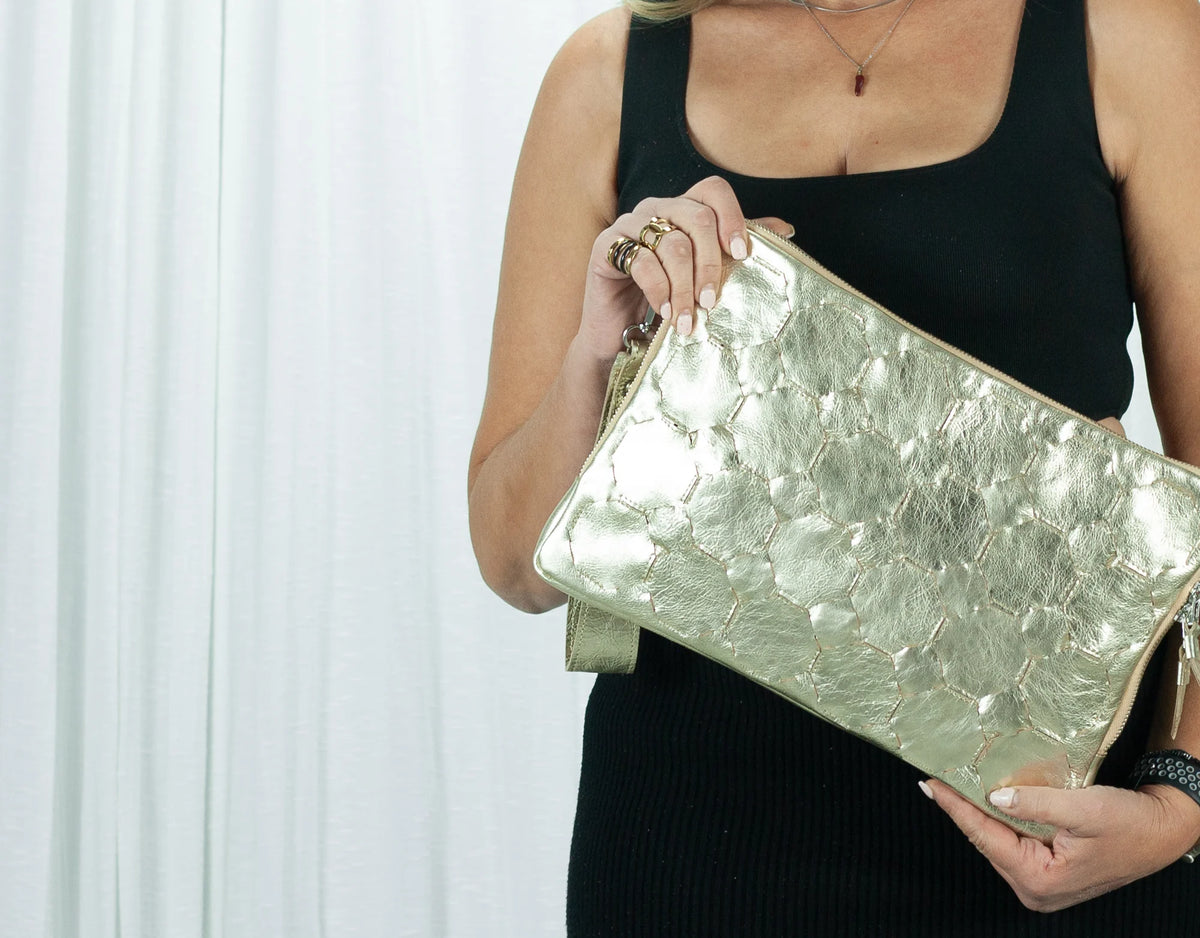 Athena Laptop Clutch - Yellow Gold leather