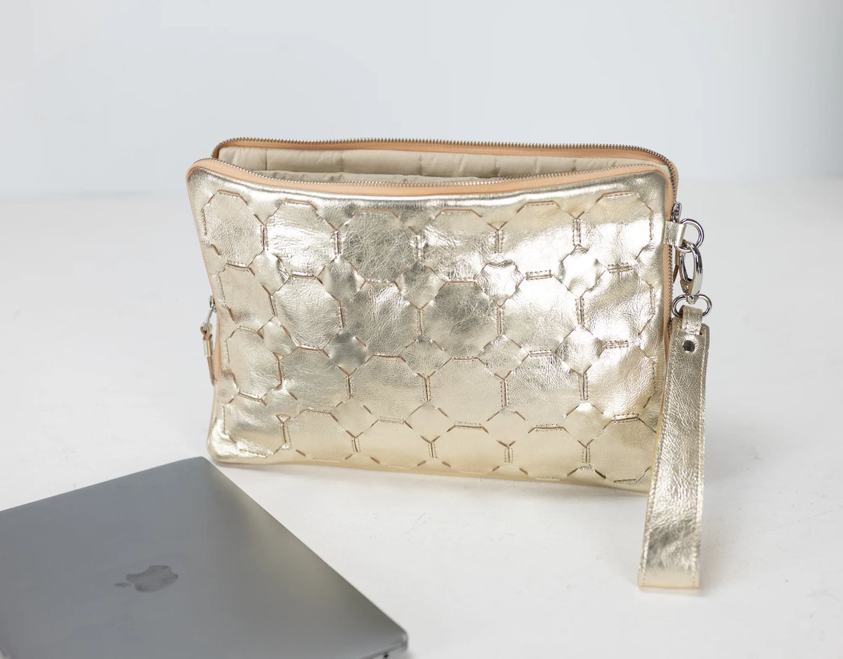 Athena Laptop Clutch - Yellow Gold leather