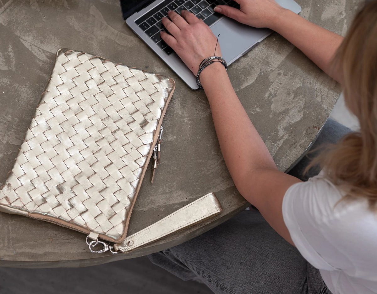 Athena Laptop Clutch - Yellow Gold leather