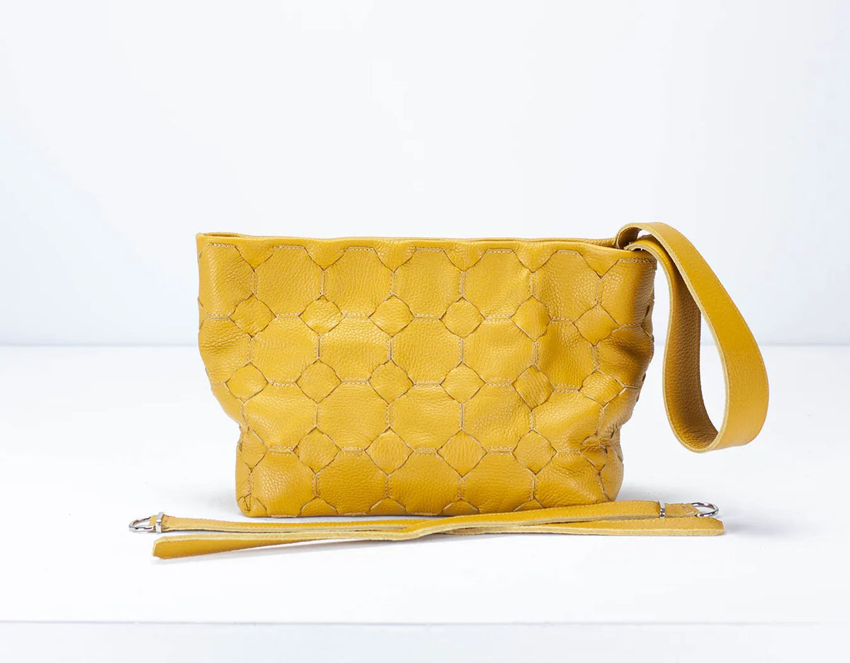 Helon clutch - Handwoven yellow leather