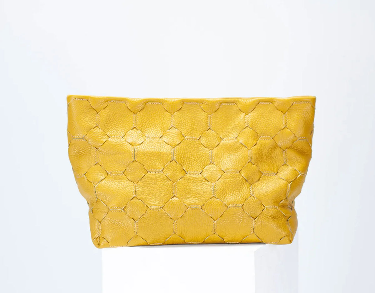Helon clutch - Handwoven yellow leather
