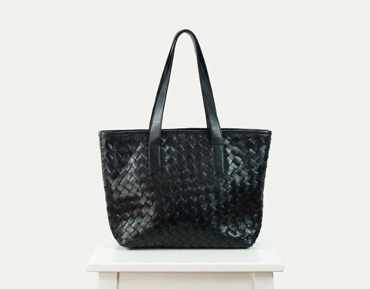 Calisto Tote Bag - Black Handwoven Leather