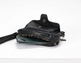 Black leather pouch with a zipper on a white background
