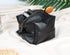 Black leather pouch with a zipper on a light background