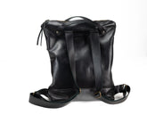 Black leather backpack on a white background