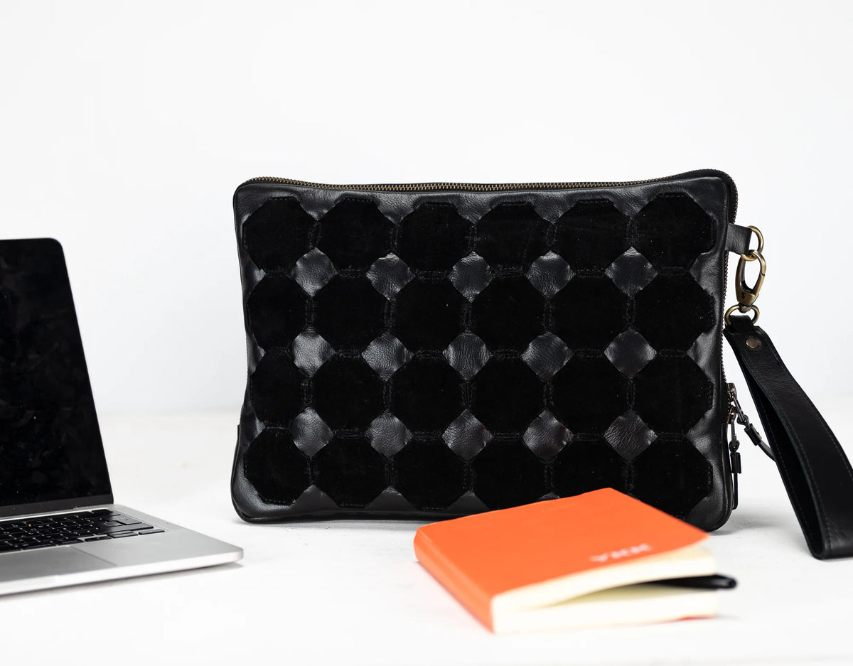 Athena Laptop Clutch - Black leather