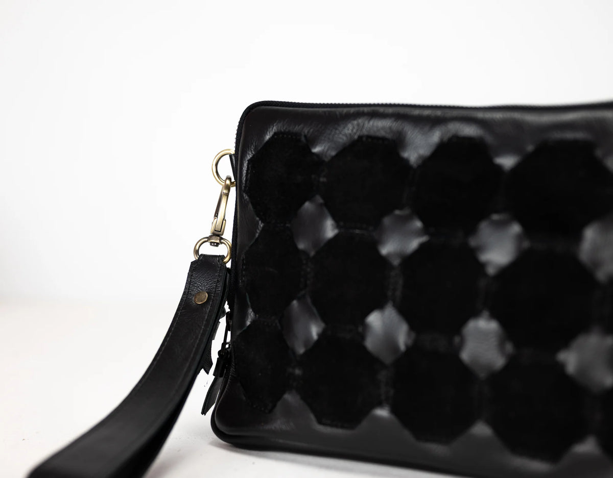 Athena Laptop Clutch - Black leather