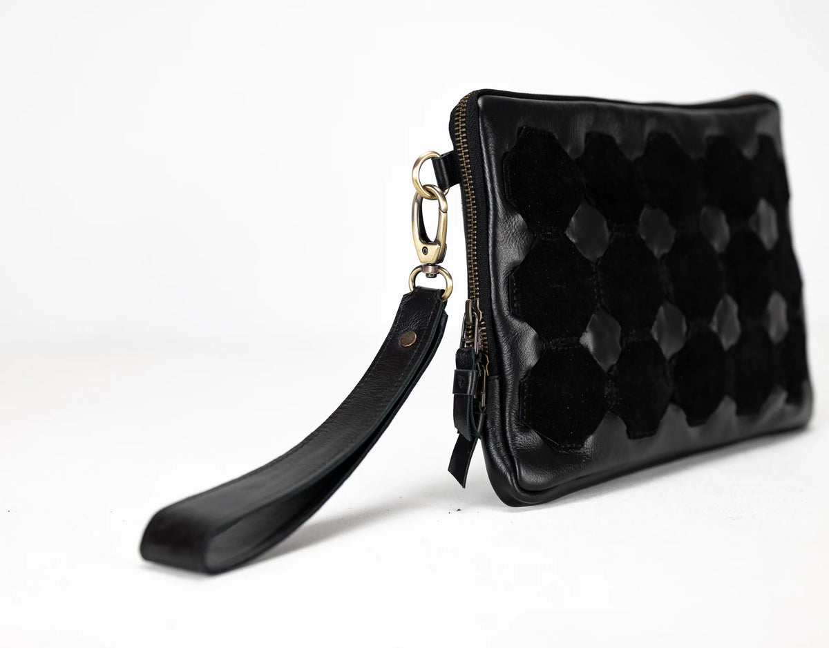 Athena Laptop Clutch - Black leather