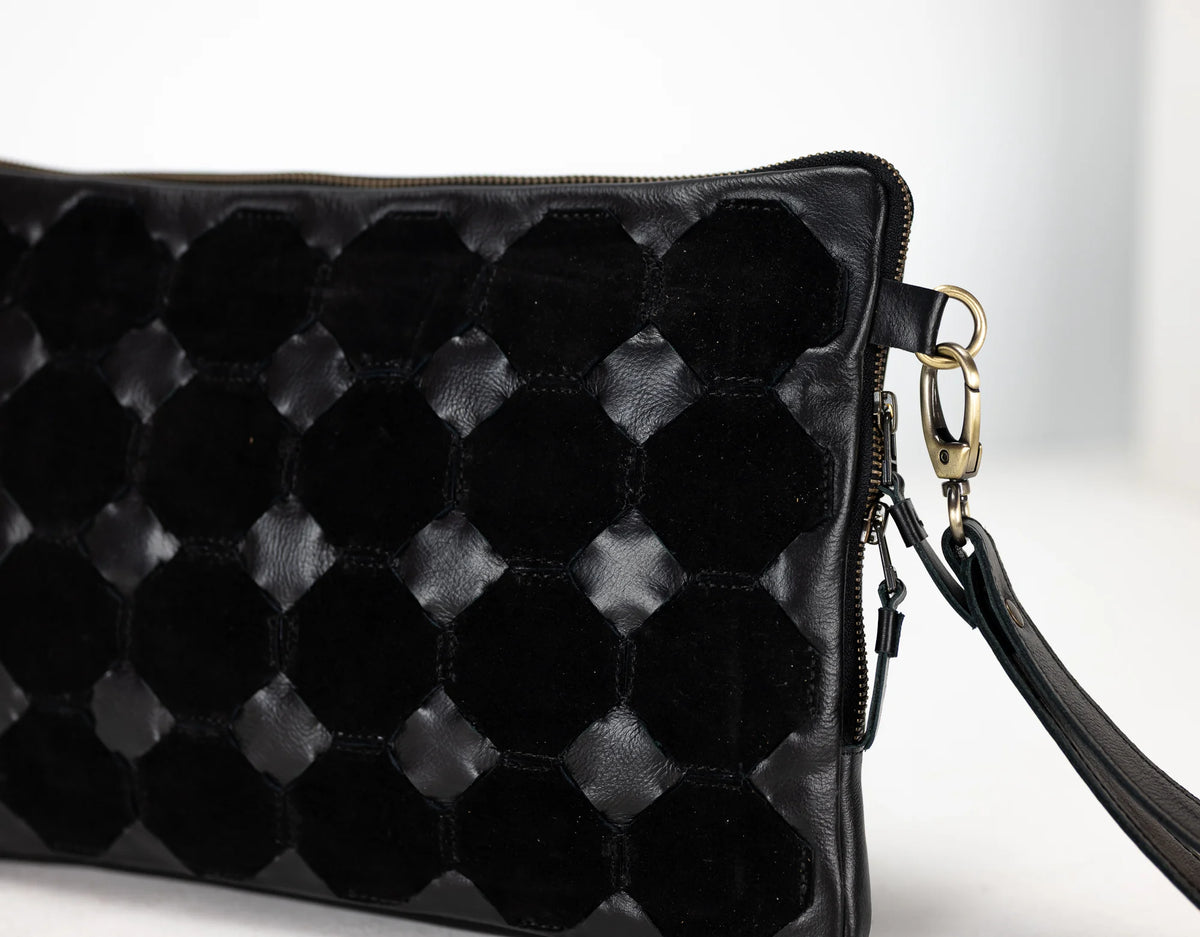 Athena Laptop Clutch - Black leather