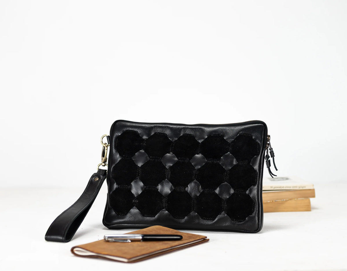 Athena Tablet Clutch - Black leather