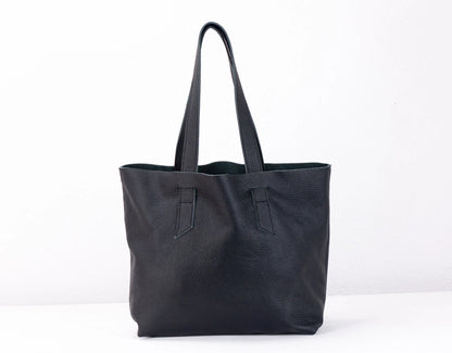 Black leather tote bag