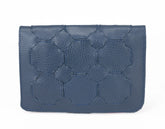 Blue textured clutch bag on a white background