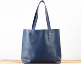 Blue leather tote bag