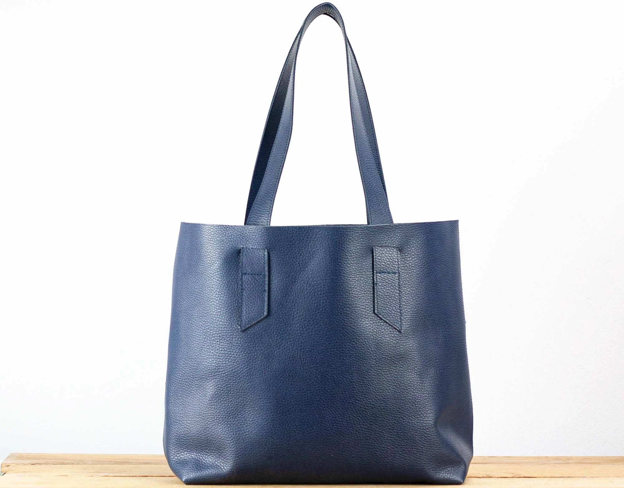 Blue leather tote bag
