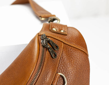Brown leather fanny pack