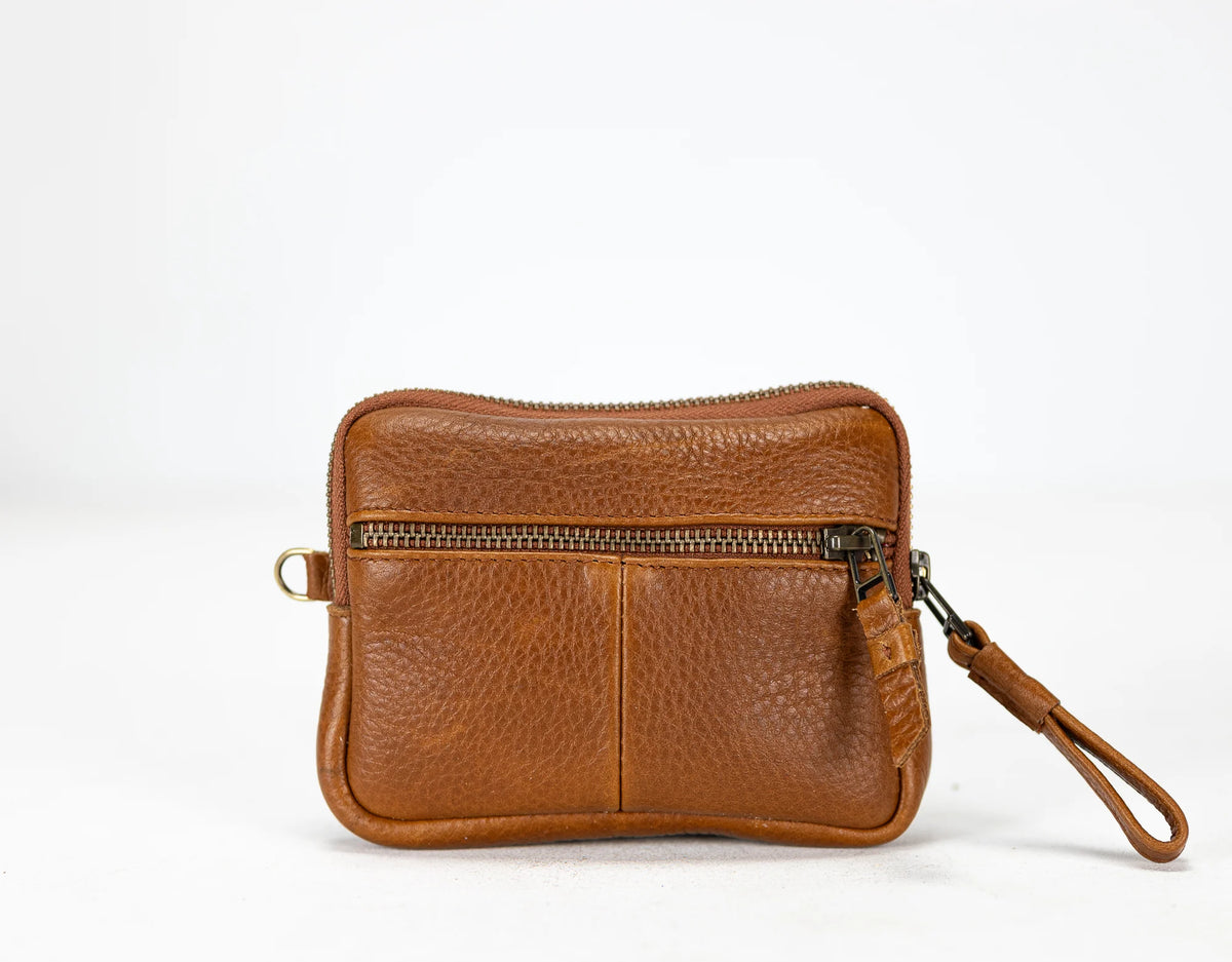 Antheia mini wallet - Brown pebbled leather