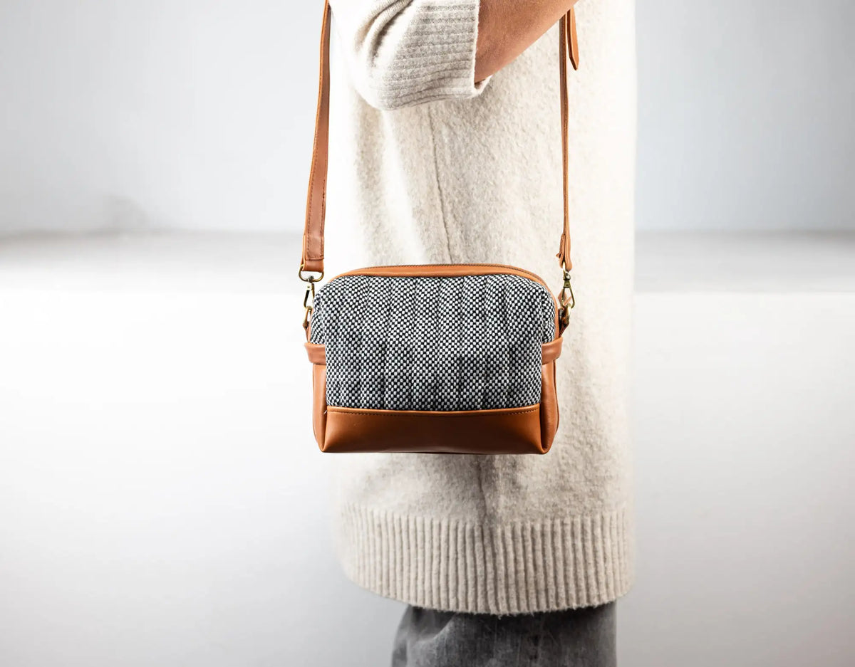 Calliope bag - Leather and Checkered cotton