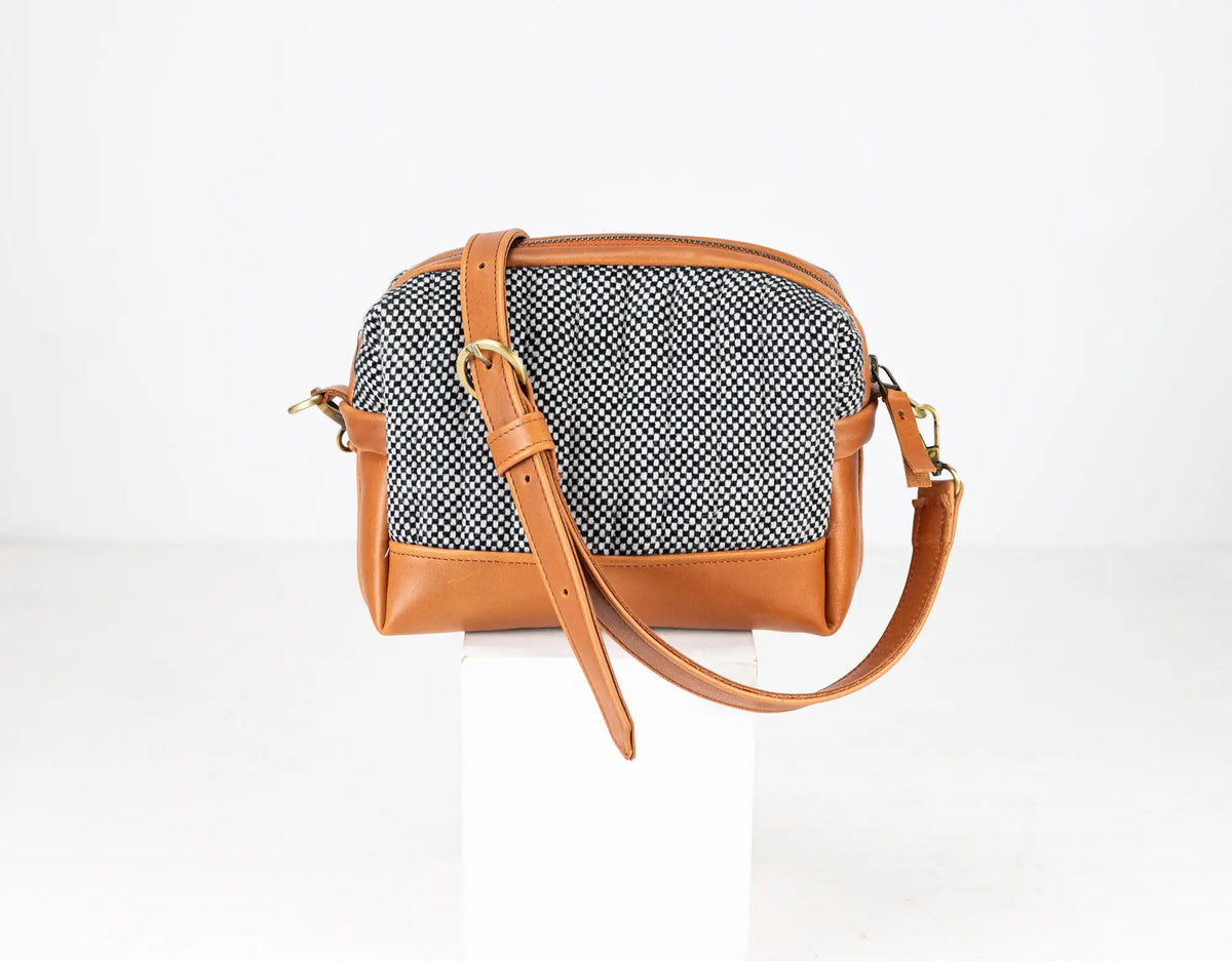 Calliope bag - Leather and Checkered cotton