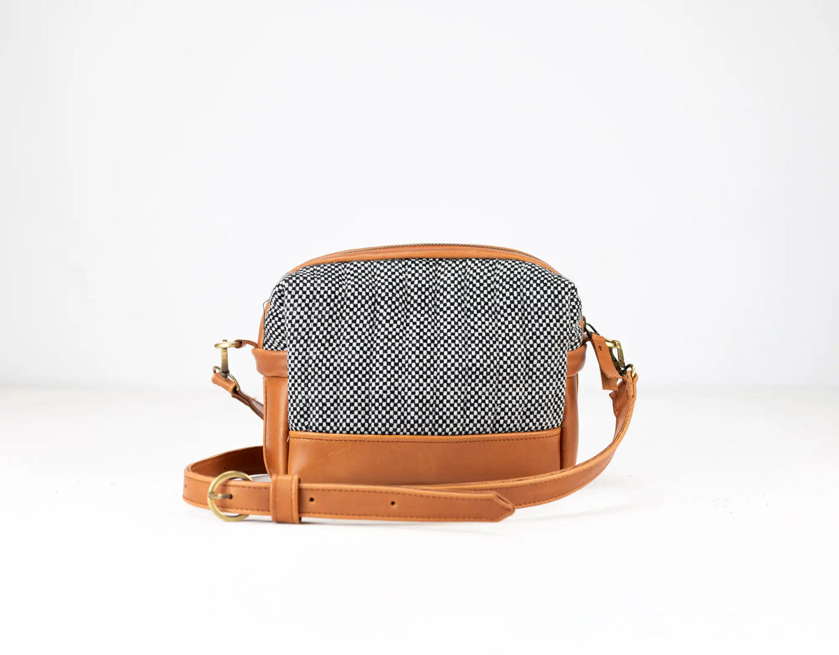 Calliope bag - Leather and Checkered cotton