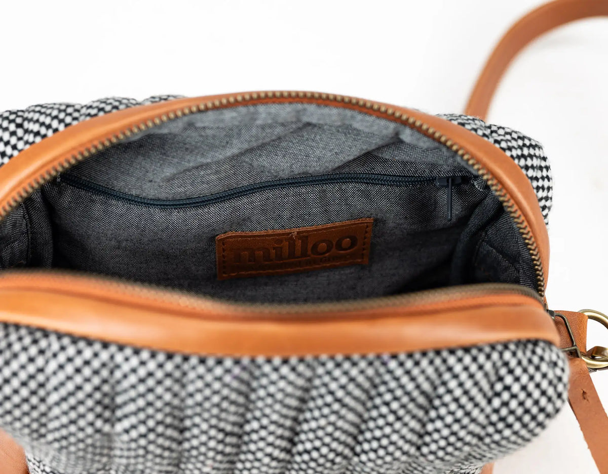 Calliope bag - Leather and Checkered cotton