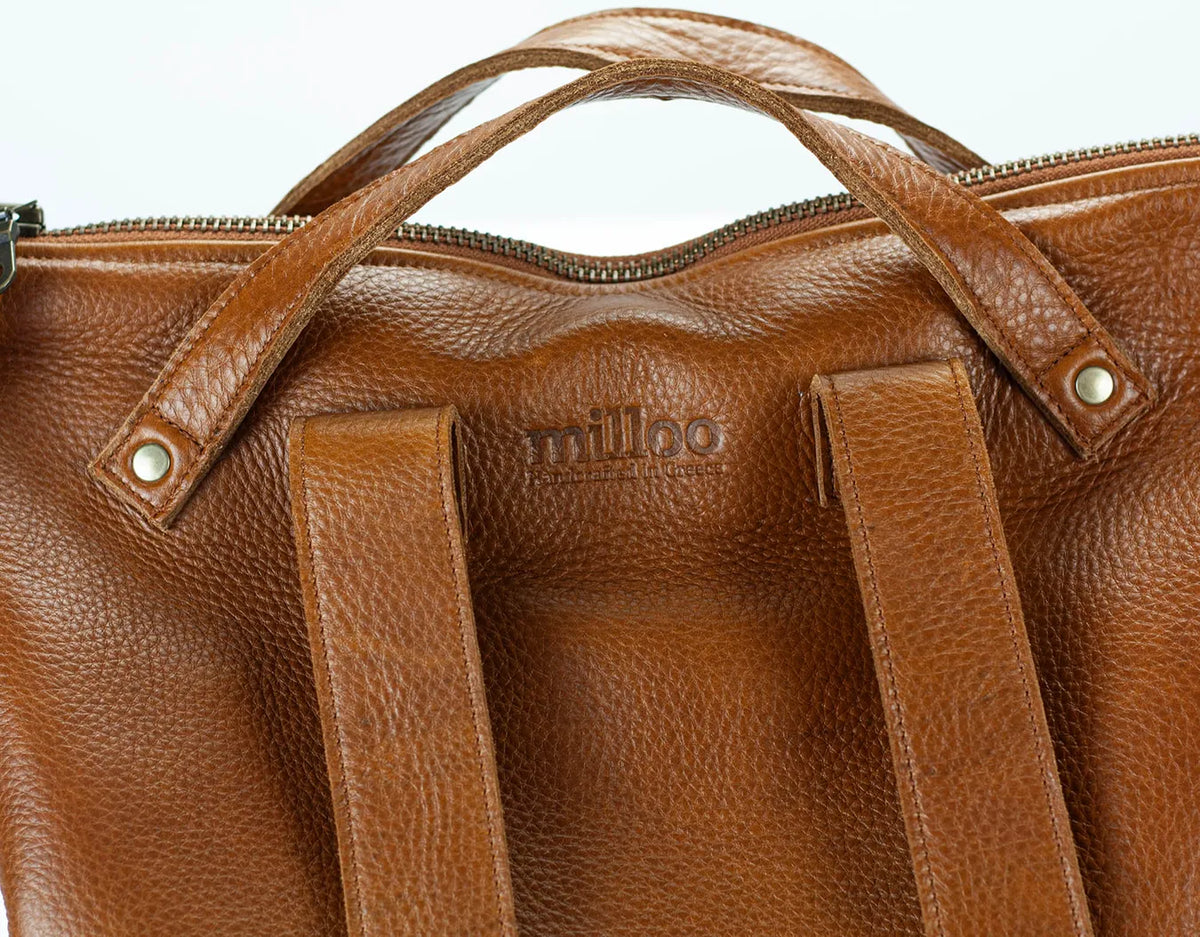 Minos backpack - Brown pebbled leather