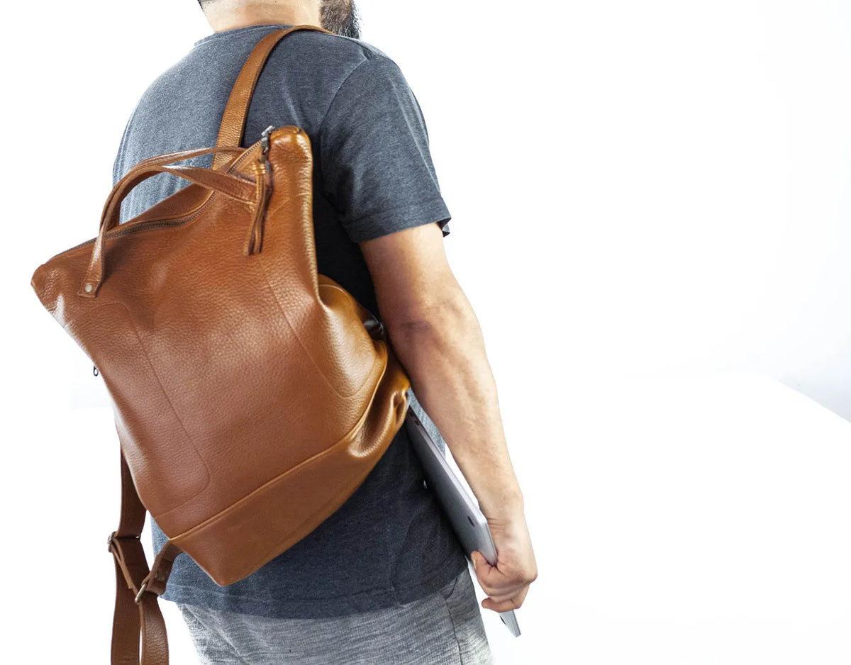 Minos backpack - Brown pebbled leather