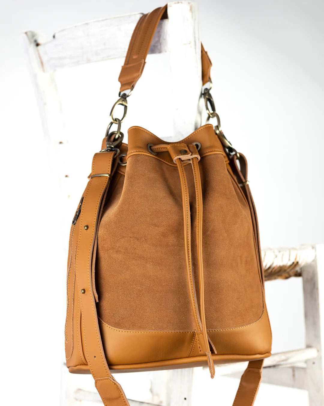 Danae bucket bag - Brown suede leather